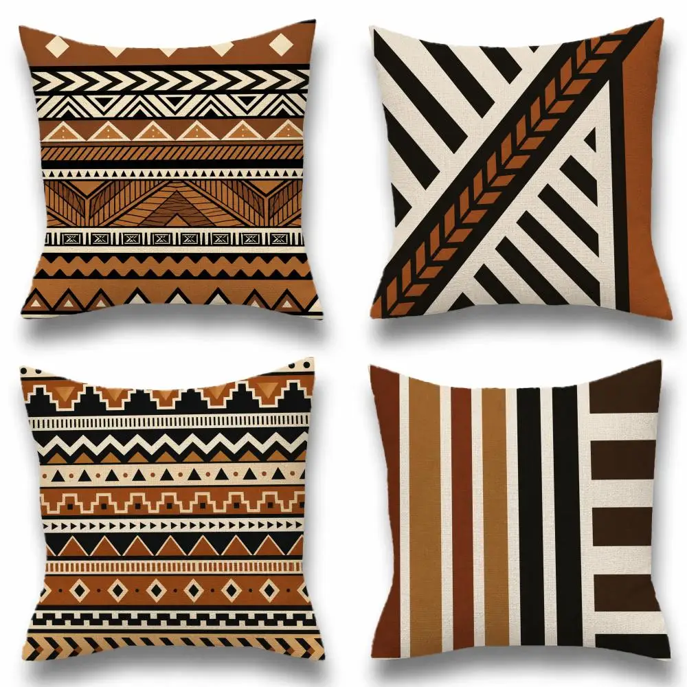 Boho Tribal Pattern Cushion Cover Linen Material Double-Sided Print Soft & Comfortable Sofa Home Decor Gift