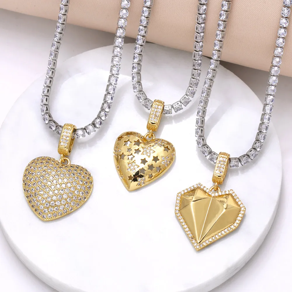 FLOLA Statement Tennis Chain Heart Necklace for Women Clavicle Chain Short Necklace Choker Luxury Jewelry nkew31