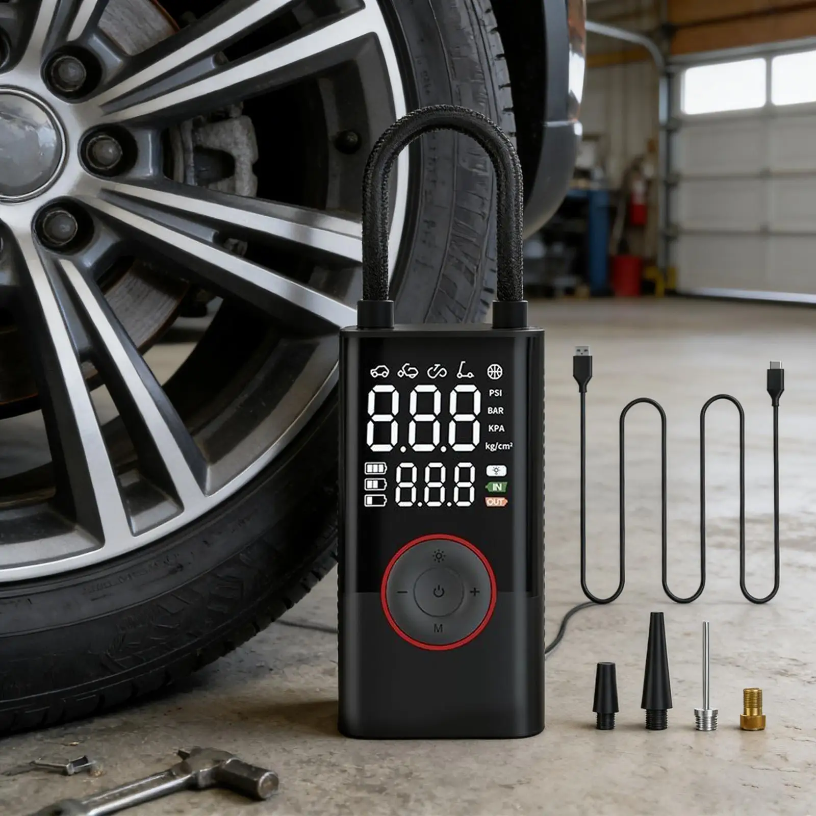 

Air Pump For Car Tires 150PSI Auto Shut-Off Electric Compressor 5 Modes Digital Display Fast Inflation Portable Inflator Air