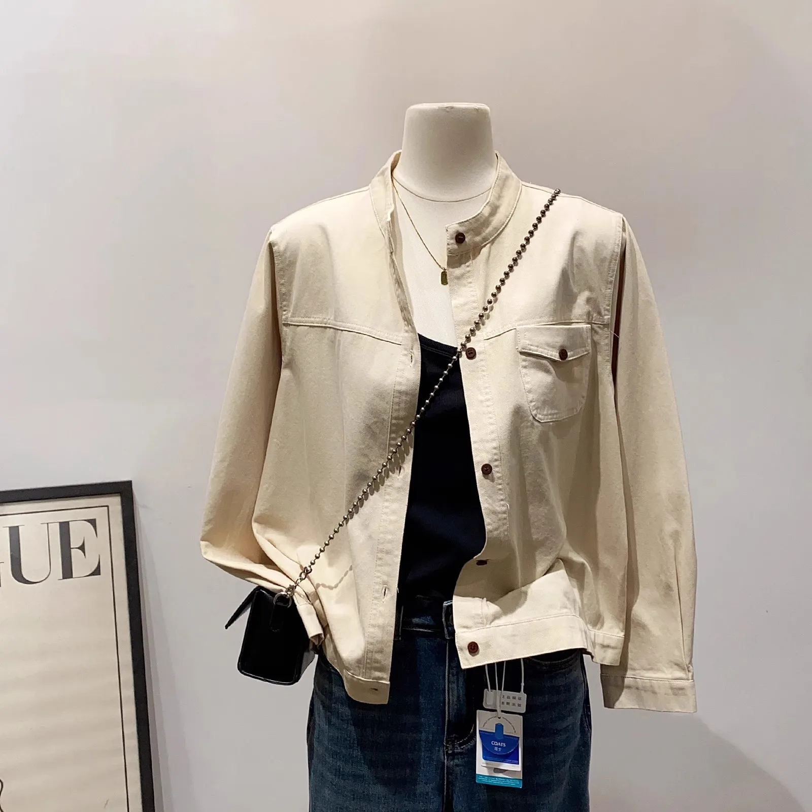 

Ele Single-Button Stand-Collar Jaet Women's Spring Autumn Casual Commute Faion Outerwear Lady's Polyester Long Sve...