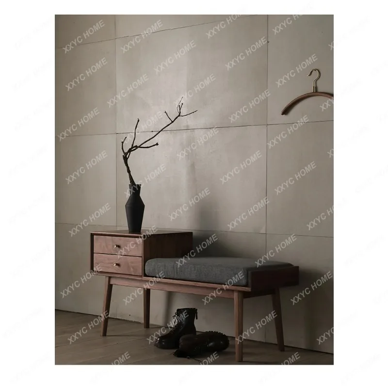 SSShoe changing stool   solid wood Japanese minimalist creative home, black walnut