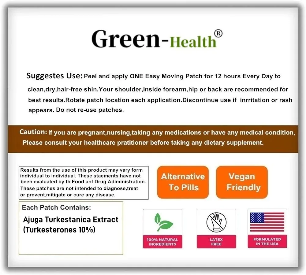 Turkesterone Transdermal Patches (Ajuga Turkestanica) – Improve Lean Muscle Mass & Exercise Performance, 30 Patches