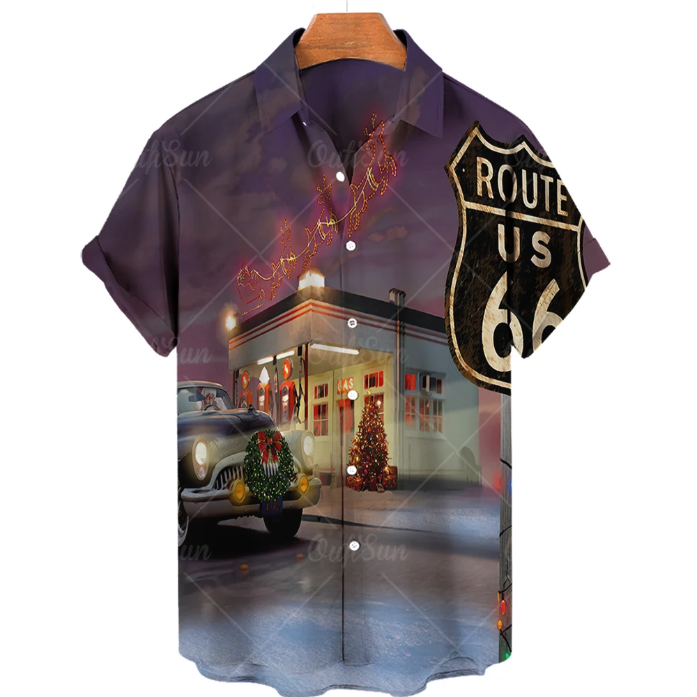 66 Route Biker Men's Shirt 3d Motorcycle Girls Route 66 Shirt For Men American Short Sleeve Oversized Tops Tee Shirt Man Travel