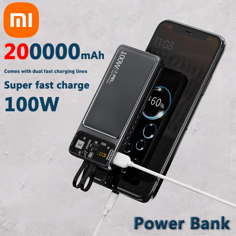 Xiaomi Original Authentic 200000mAh Mobile Power Supply 100w Fast Charging Pd Fast Charging Multi-interface Built-in Cable