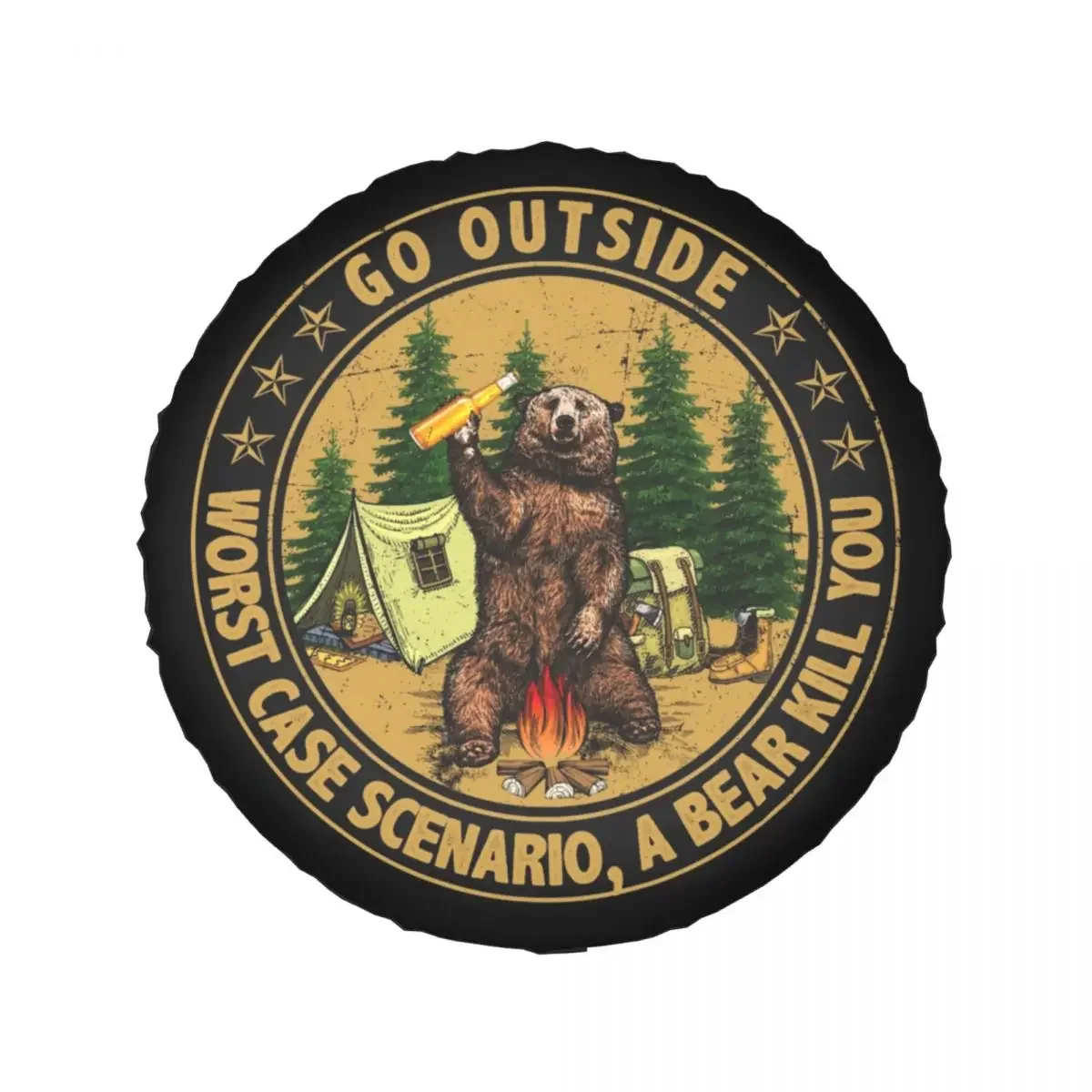 Go Outside Worst Case Scenario A Bear Kill You Tire Cover 4WD 4x4 SUV Bears Beer Camping Spare Wheel Protector For Jeep Wrangler