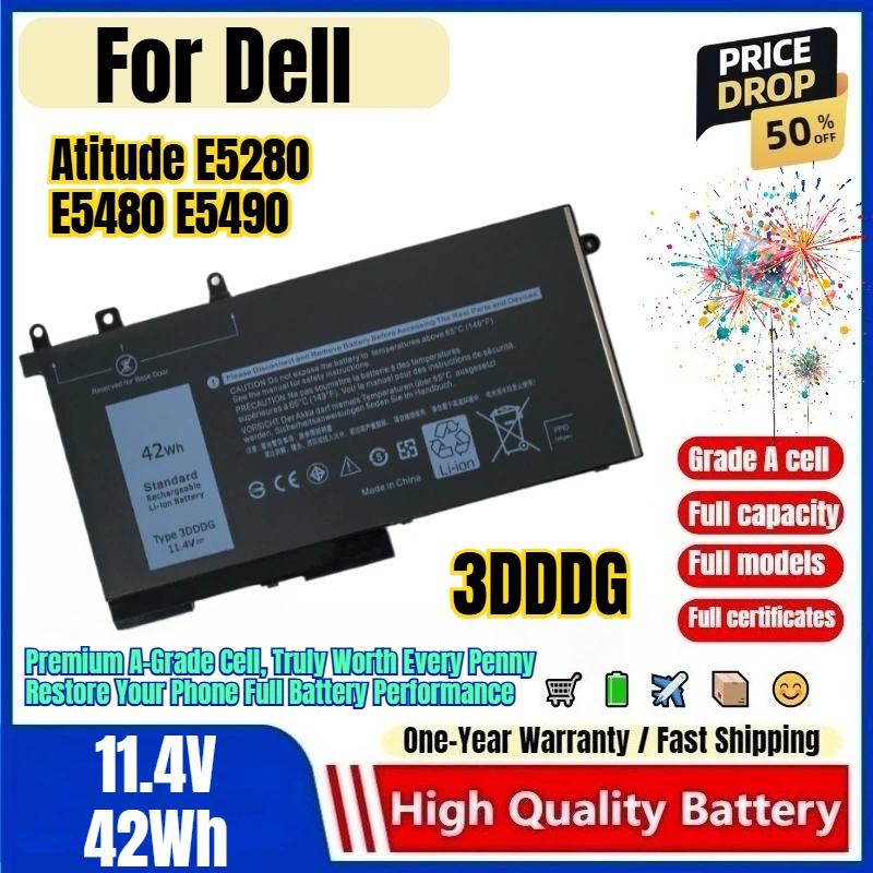 3DDDG for Dell Atitude E5280 E5480 E5490 Laptop Battery 0 Cycle High Quality Capacity Battery Replacement Bateria Grade A Cell