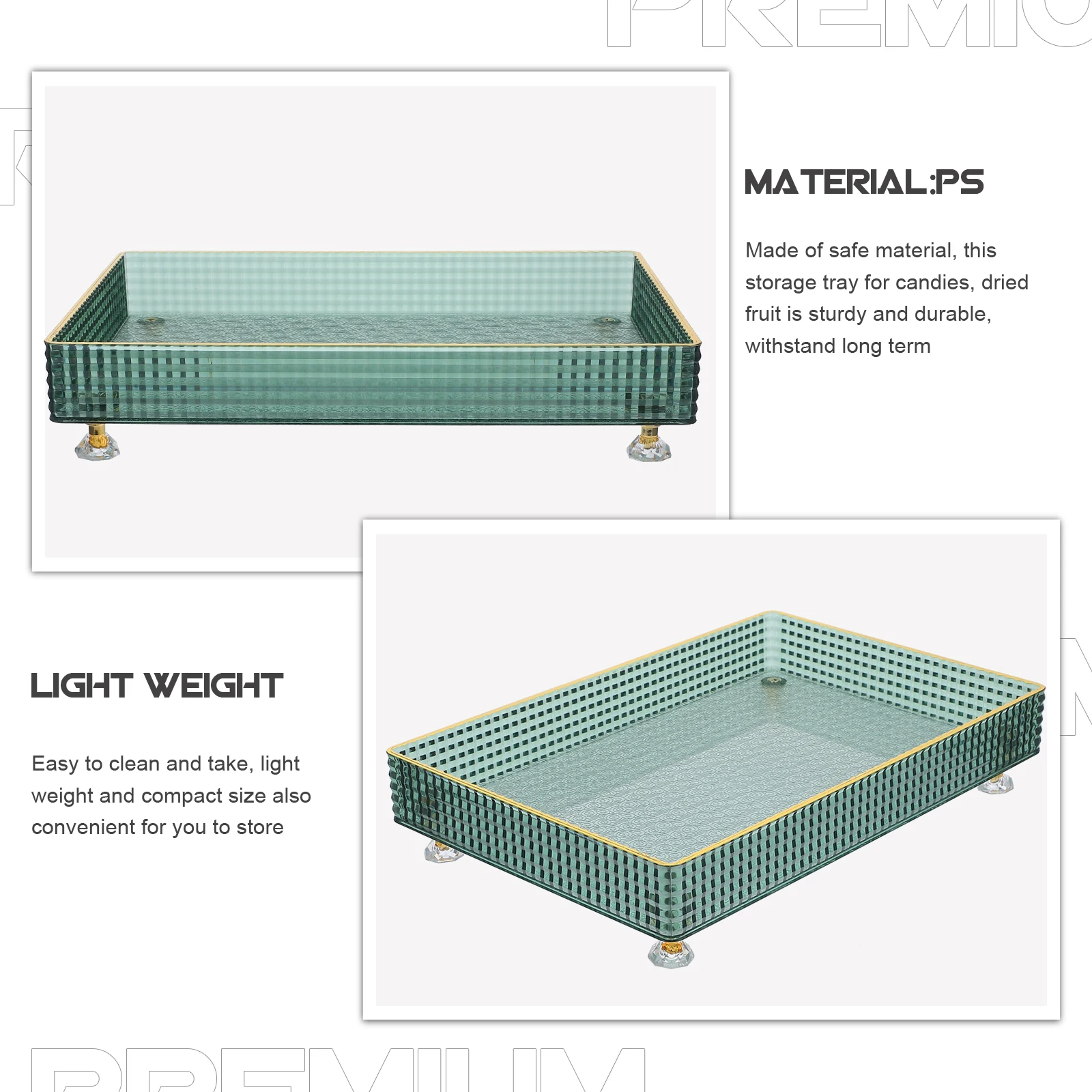 

Compact Size Rectangular Serving Tray Gold Trim Clean Snacks Storage Holder Home Supplies Serving Dish Plates