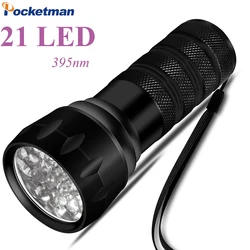 UV Flashlight 9/21 LED Ultraviolet Torch 395nm Black Light Mini Flashlight UV Light Detector for Pet Urine Stain Scorpion