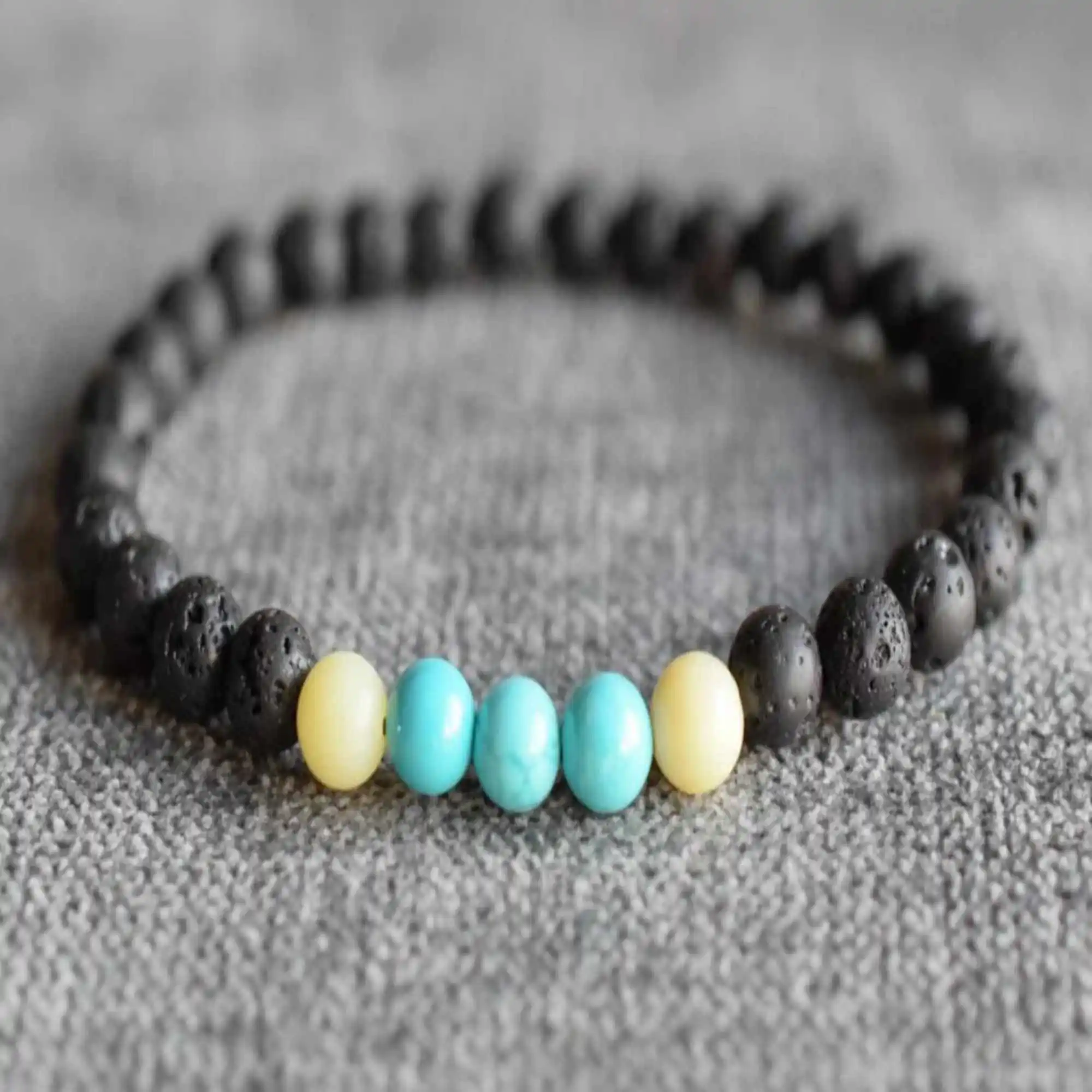 

Natural 6mm black Volcanic lava blue Turquoise jade beads bracelet Diy Gift Chakra Elegant Chic Mental Fancy Lucky Cuff Healing