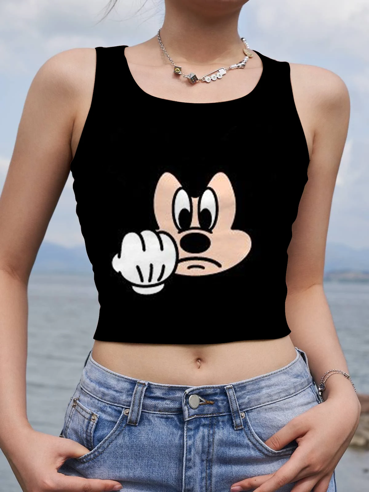 

Mickey Women's T-shirt Fashion Tank Top Yoga Fitness Woman Clothes Sexy Y2k Minnie Mouse Crop Disney Corset Sleeveless Tops Tees