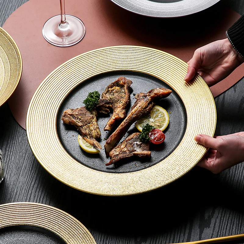 HYS Nordic Western food tableware exquisite ceramic pasta plate round steak plate light luxury flat plate salad bowl straw hat