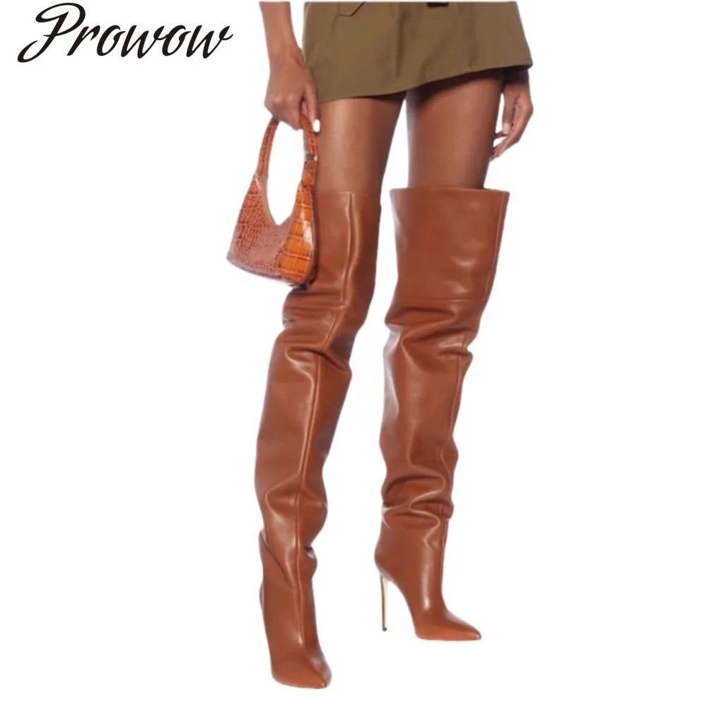 

Однотонные модные однотонные сапоги выше колена на высоком тонком каблуке с острым носком, женская обувь Zapatos Mujer