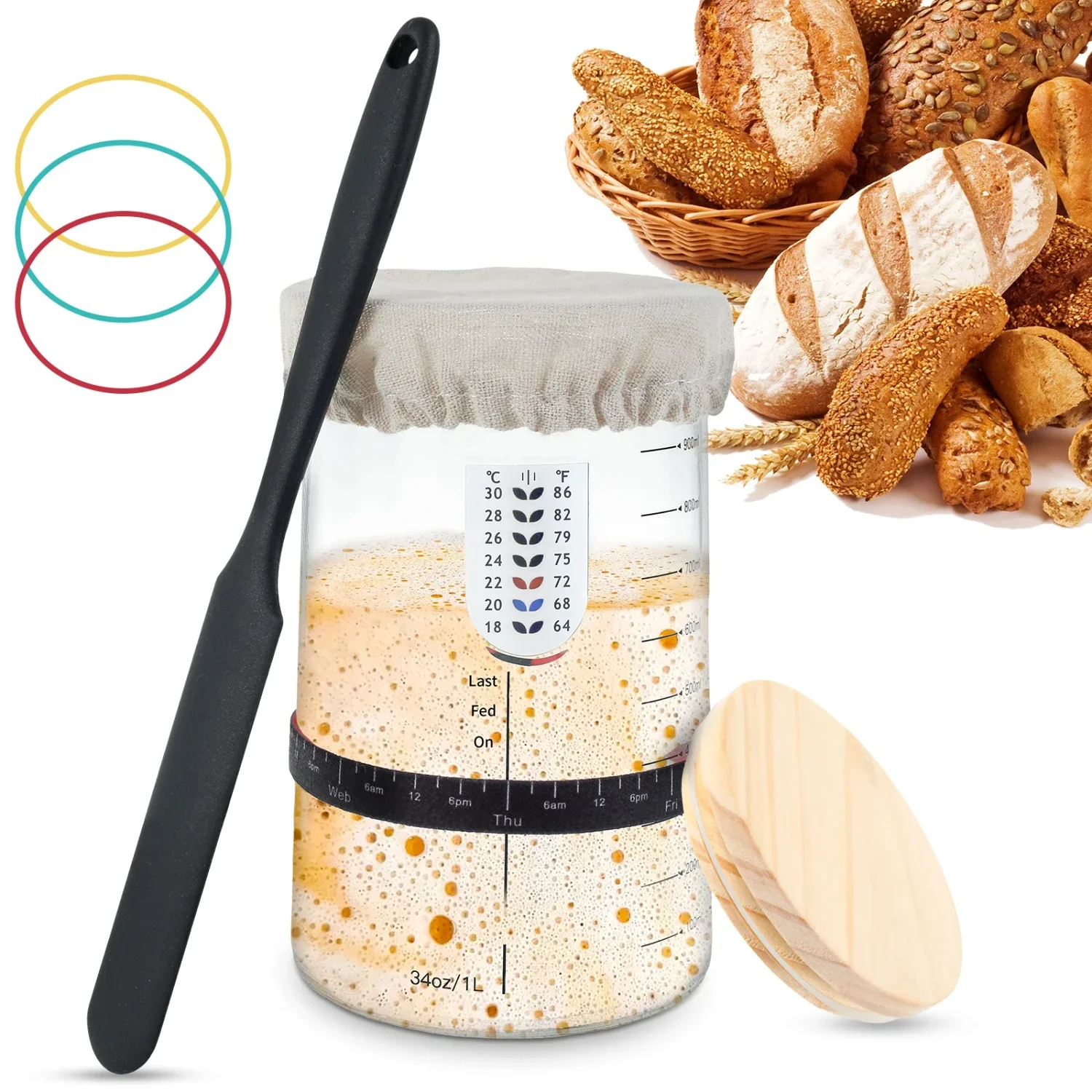 High-Quality Premium Large Capacity Sourdough Starter Container Set - Complete 9-Piece Kit with Reusable Accessories and High-Qu