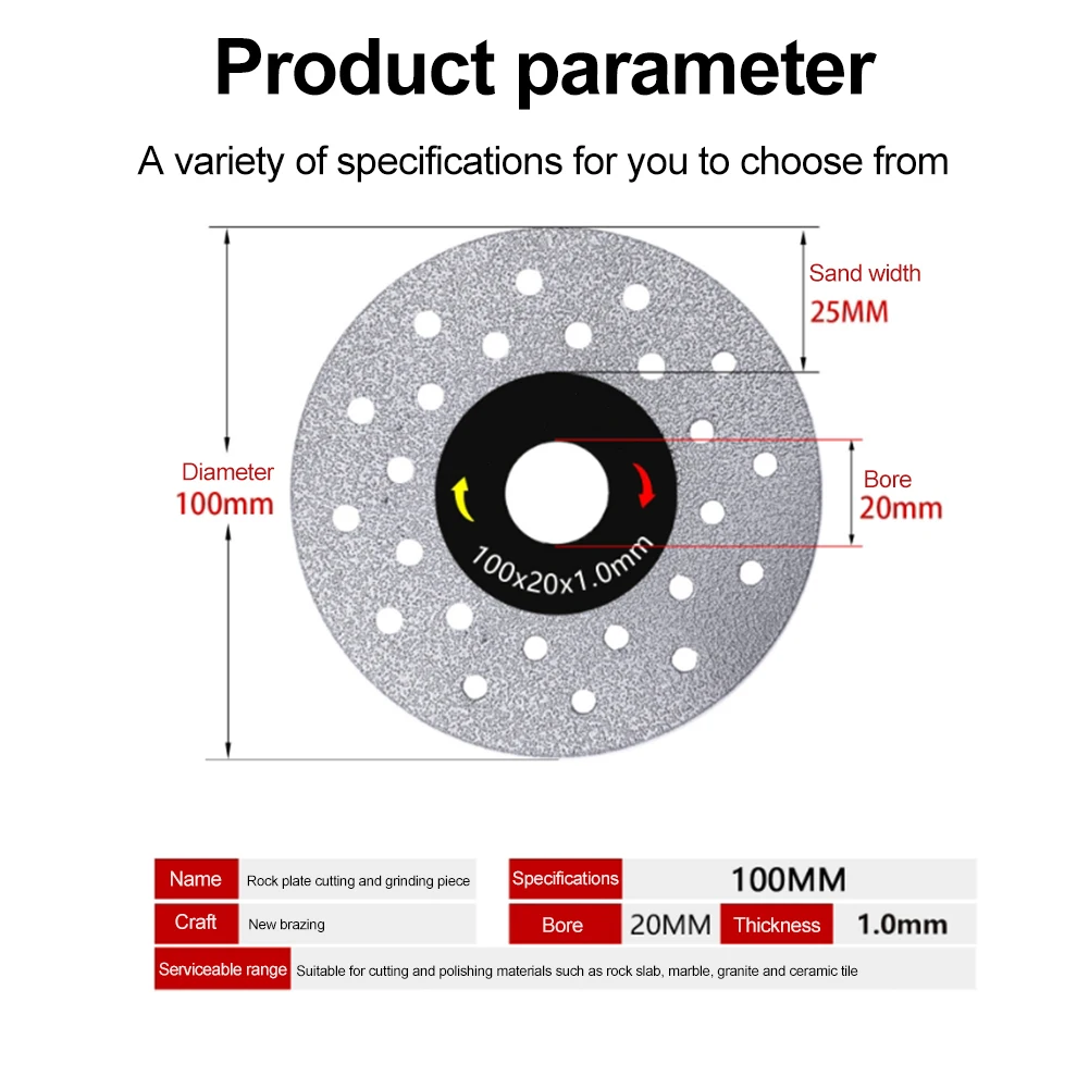 Disco de corte de losa de roca, herramienta de corte de 2 piezas, 100mm, hoja de sierra de esmeril, disco de pulido, hoja de sierra de doble propósito, accesorios para herramientas
