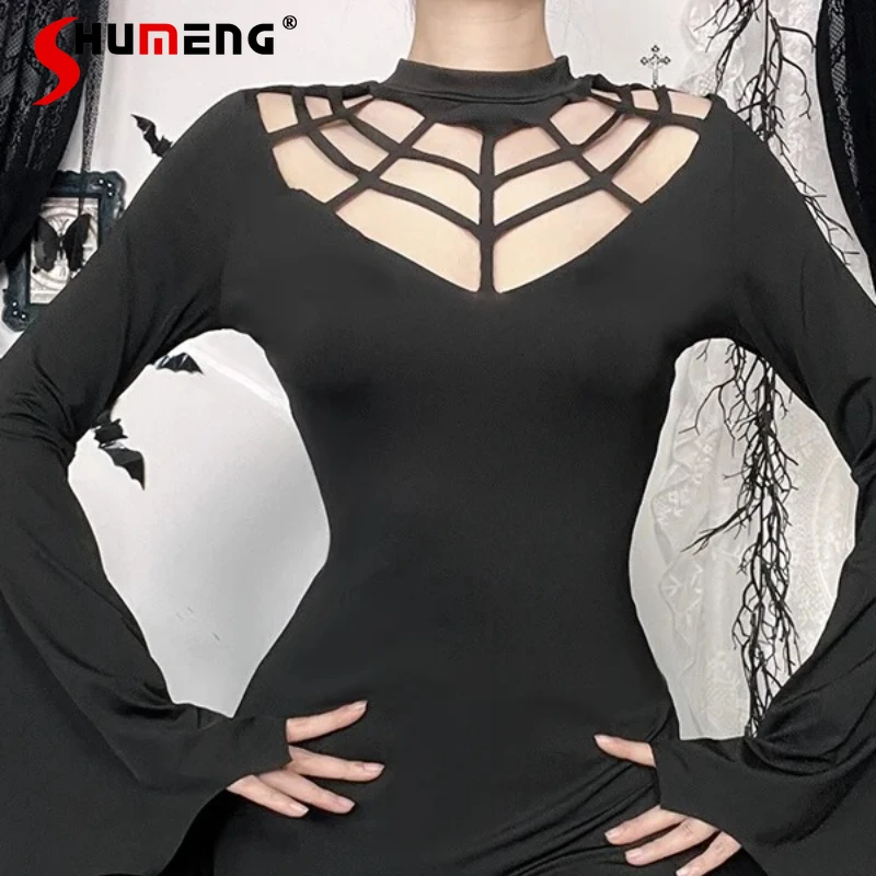 

Japanese Halloween Costume Dark Black Hot Girl Dress Batwing Sleeves Cosplay Waist-Cinching Long Dresses Slimming Vestidos Women