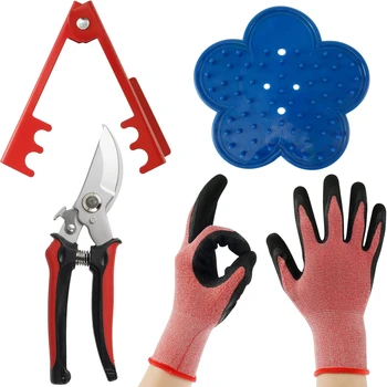 Rose Leaf Thorn Stripper Portable Garden Hand Tool Set Ergonomic Rose Thorn Remover Tool Labor-saving with Gloves for Gardening