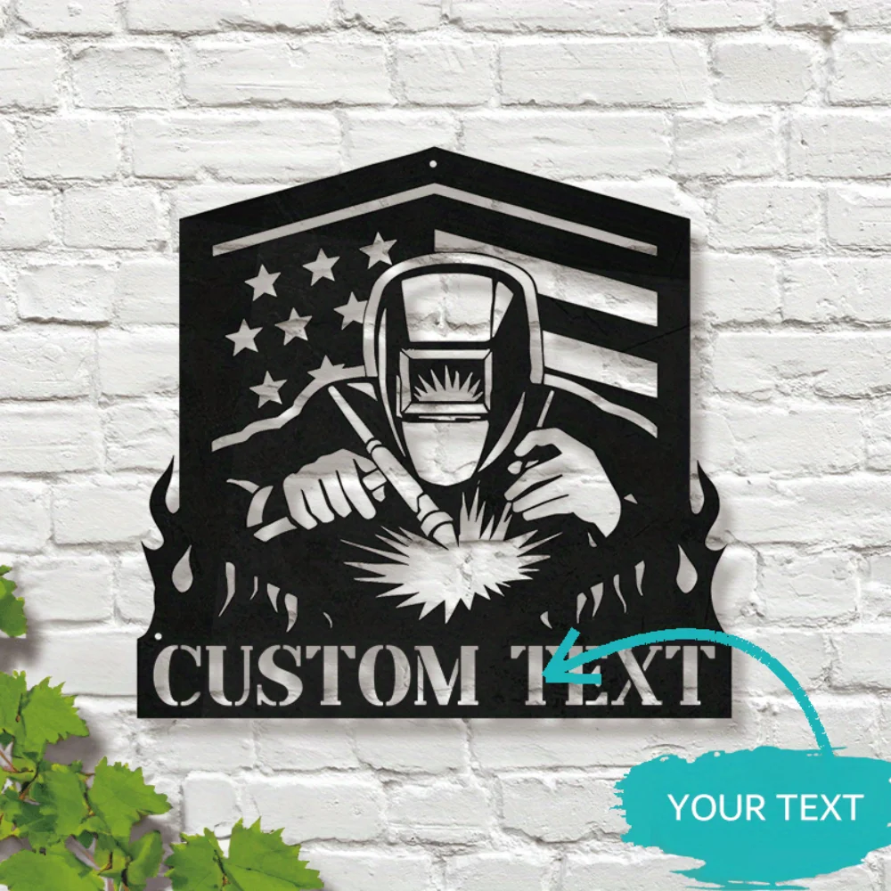 Distinctive Custom - Made Welder Metal Wall Sculpture US Flag Themed Ironwork with Personalized Name Patriotic Workshop Decor