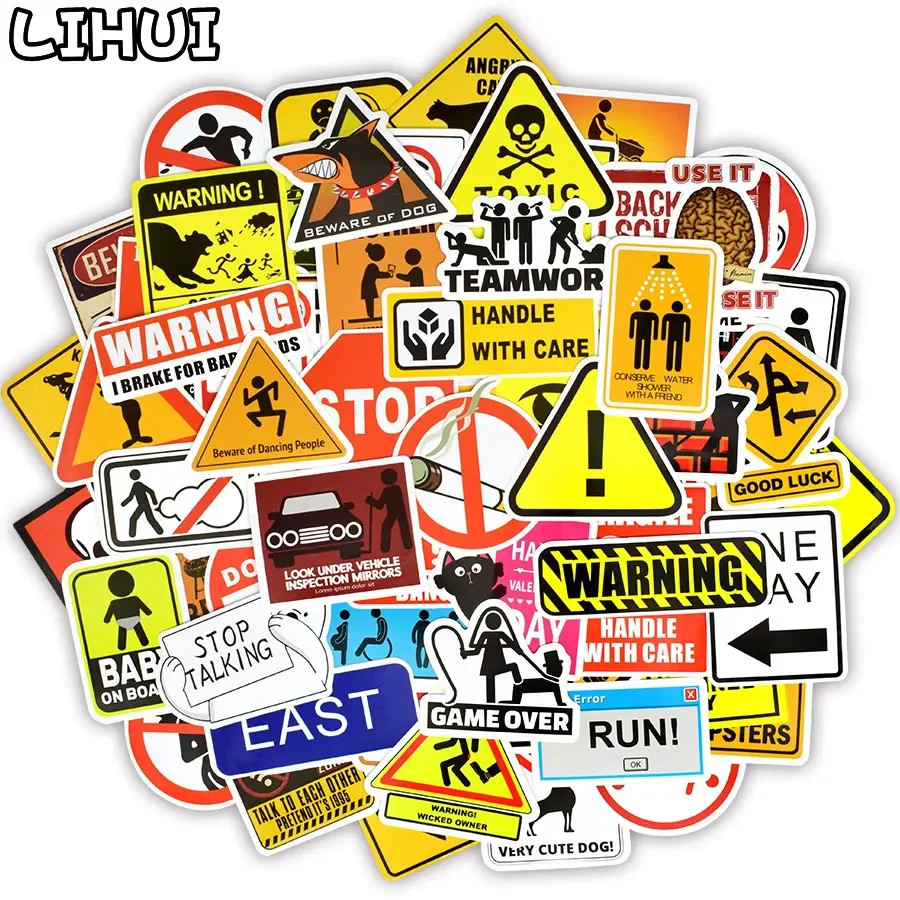 100 PCS Banning Signs Stickers Warning Danger Reminder Waterproof Decal Sticker to DIY Car Laptop Suitcase Motorcycle Snowboard