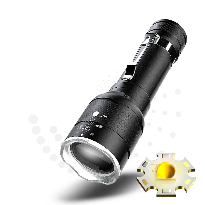 

Xhp50 Strong Light Flashlight Telescopic Zoom Outdoor USB Rechargeable LED Flashlight with Power Display