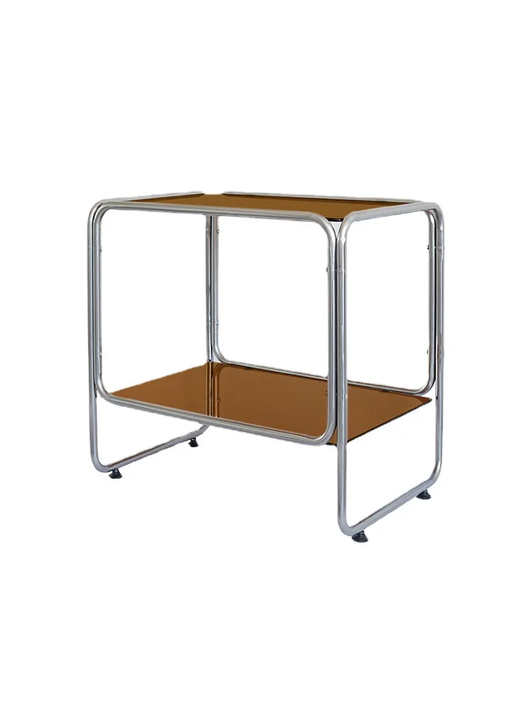 

Nordic stainless steel medieval double-layer mobile edge Internet celebrity bedside table, sofa side minimalist square