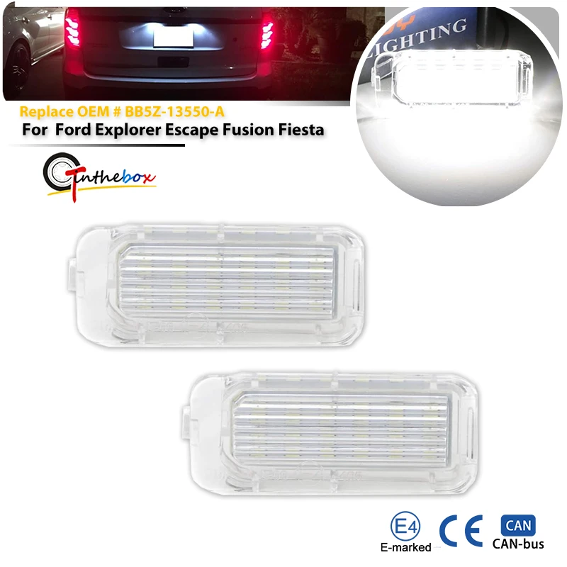 2Pcs 6000K White LED License Plate Light for Ford Explorer Escape Fusion Fiesta Focus Mondeo C-Max, CAN-bus 12V No Error