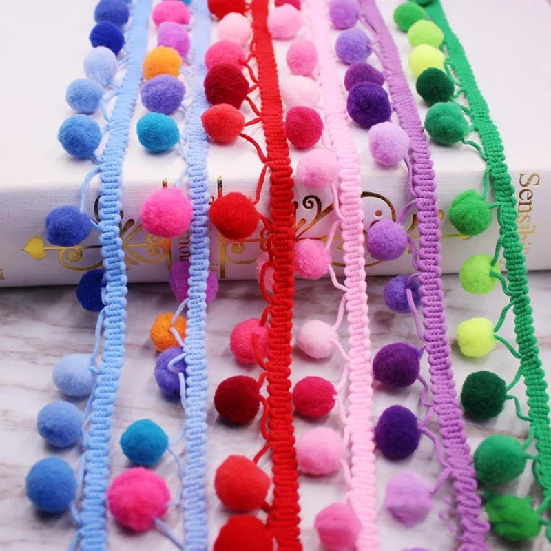 5yards Pom Pom Trim Lace Fabric Sewing Accessories Pompons Trim tassel Ball Fringes Ribbon Sewing Lace For DIY Material Apparel