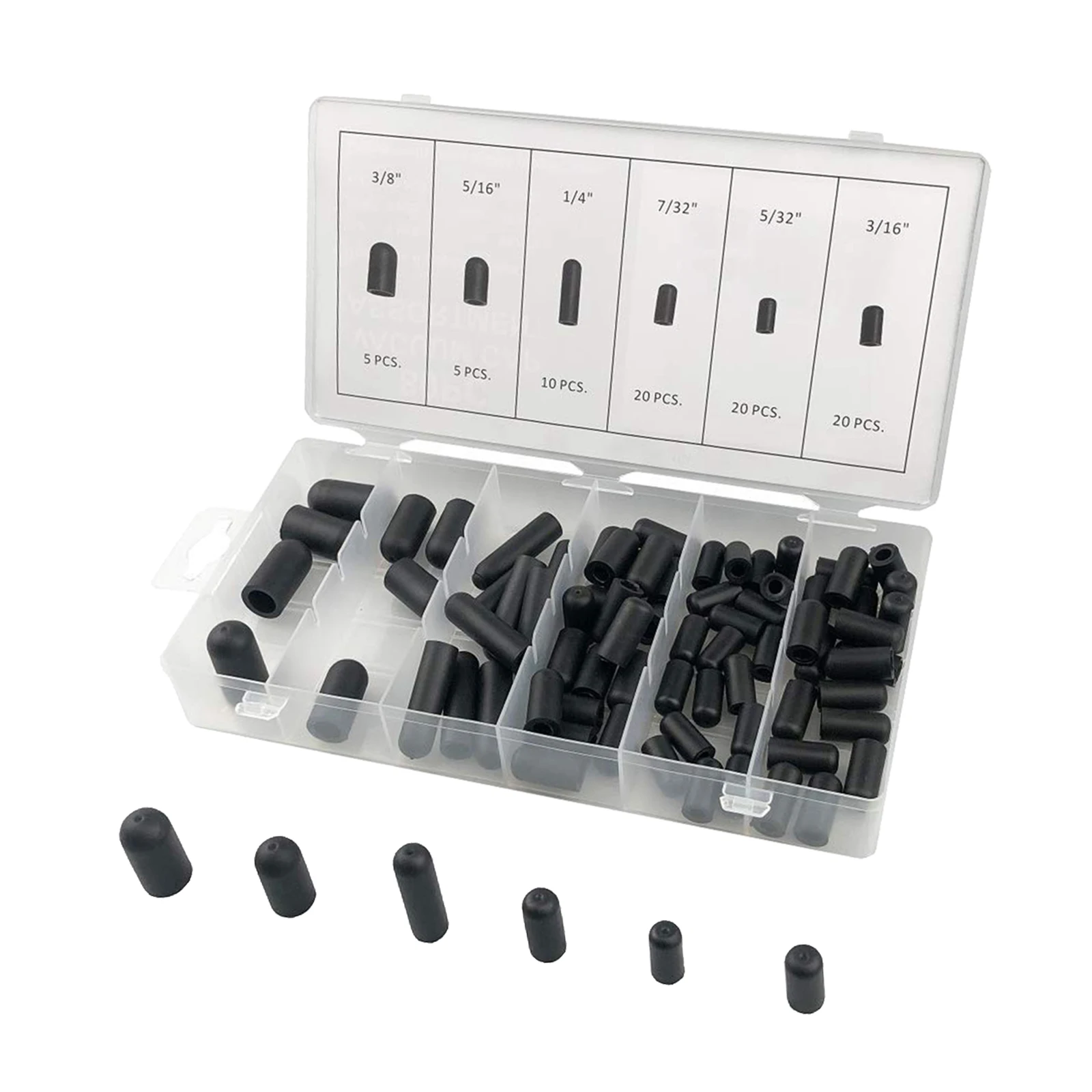 80 Pieces Black Rubber Vacuum Assortment Set from 5/32in to 3/8in 6 Sizes, Handy Packing