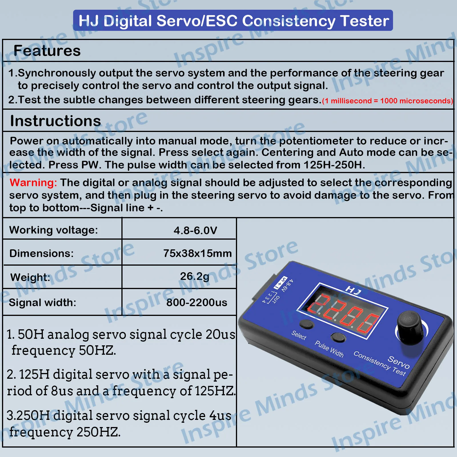 HJ Digital Servo Tester with LCD Display Portable ESC Consistency Control Device for RC Helicopter Airplane Car Tester Tool