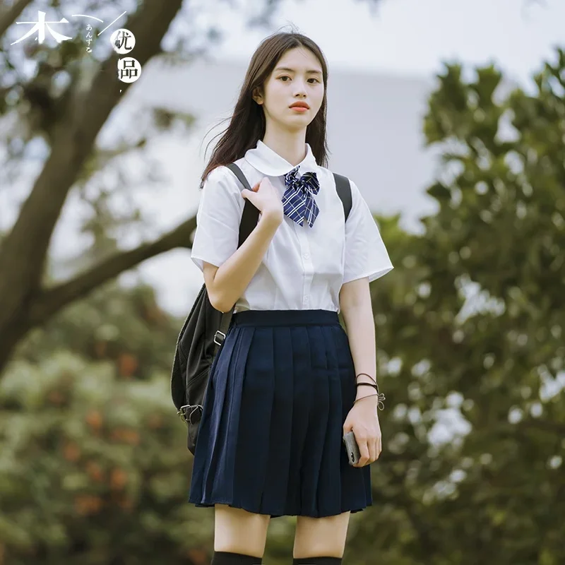 Jk Uniform Set for Junior High School Students, Short Sleeve Shirts, Pleated Skirt, Graduation Season, Business Attire, Summer