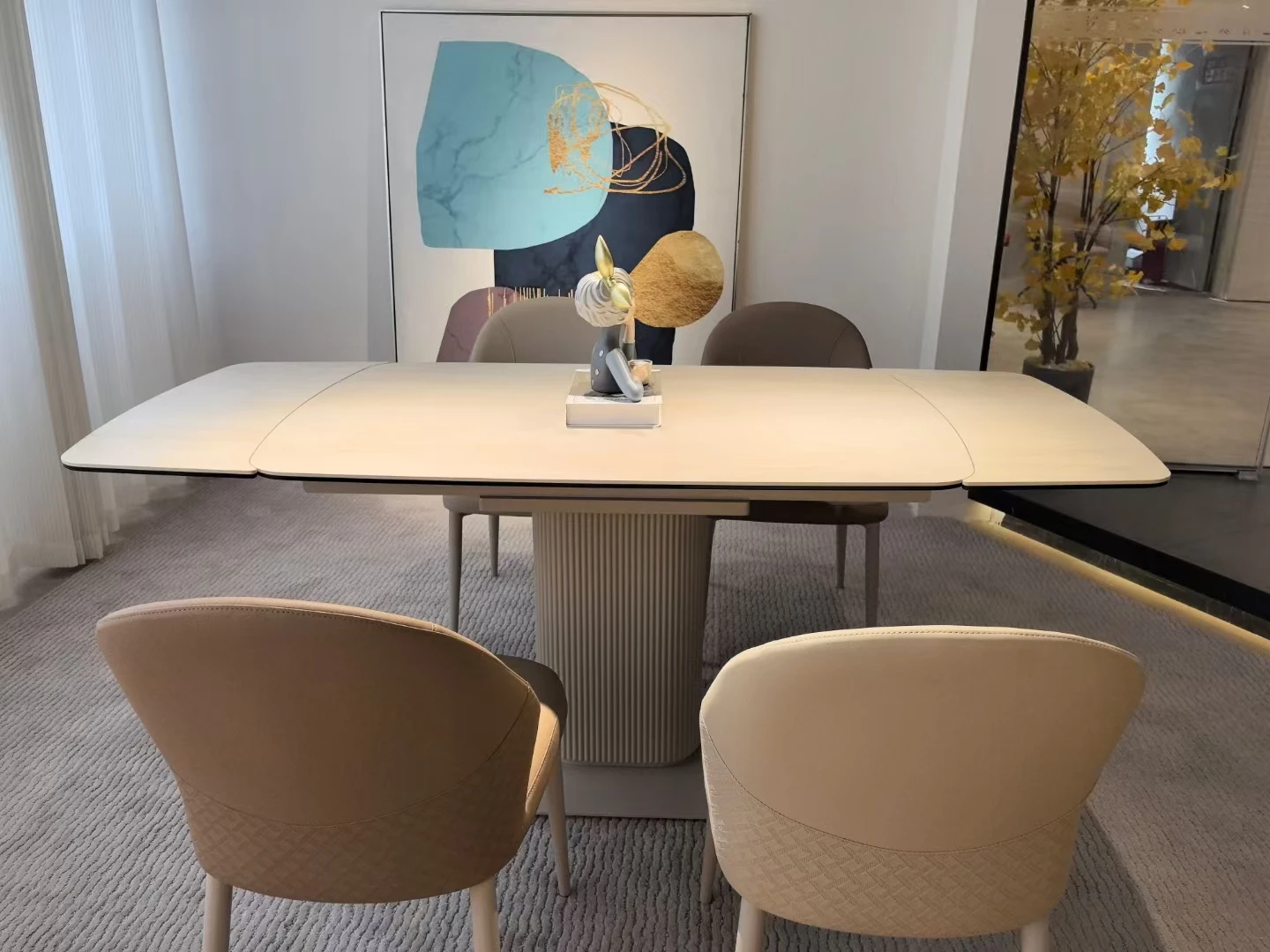 

Extendable Dining Table Chair Set-Sintered Stone Top Space-Saving 10 People Modern Apartment Metal Legs Dining Furniture