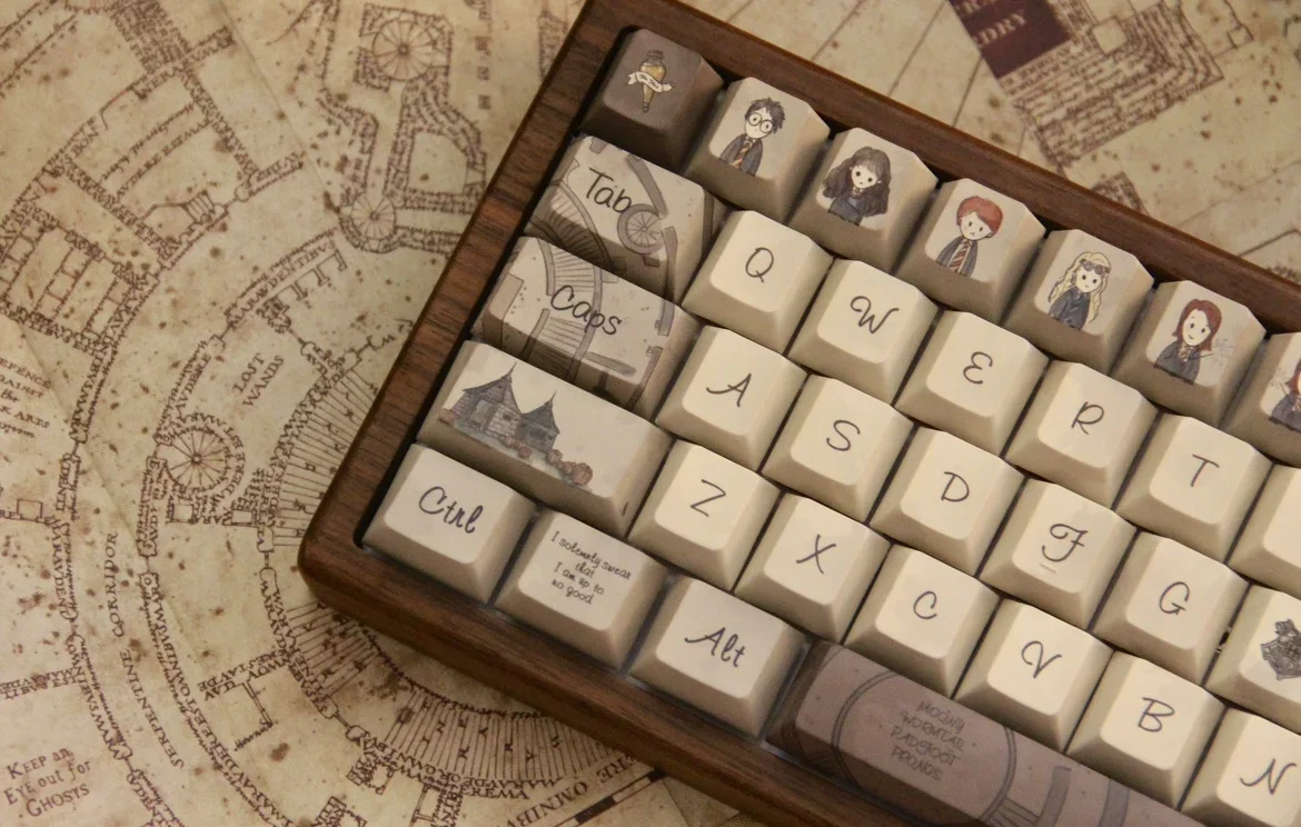 De Marauder'S Map Keycaps Cherry Kca Profiel Pbt Individualiteit Maatwerk Koffie Kleur Keycaps Voor Office Desktop Toetsenbord