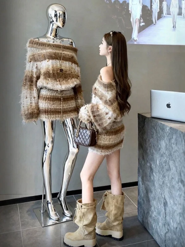 

Laid-ba Sle oulder Bared Sweater Vintage Faion Loose Fit Beautiful Unique Spring Casual Wear for Women