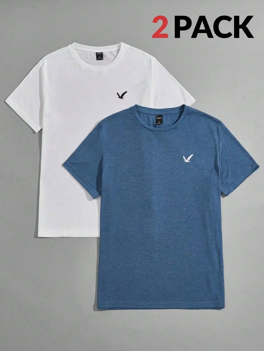 

Мужские футболки с коротким рукавом и круглым вырезом, 2 шт., хлопковая смесь, повседневная летняя одежда