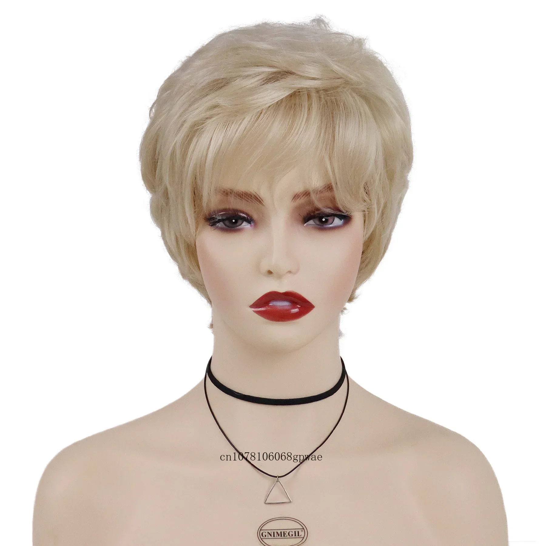 Synthetic Pixie Cut Wigs for Women Short Curly Blonde Wig with Bangs Heat Resistant Mommy Wig Daily Halloween Costume Party