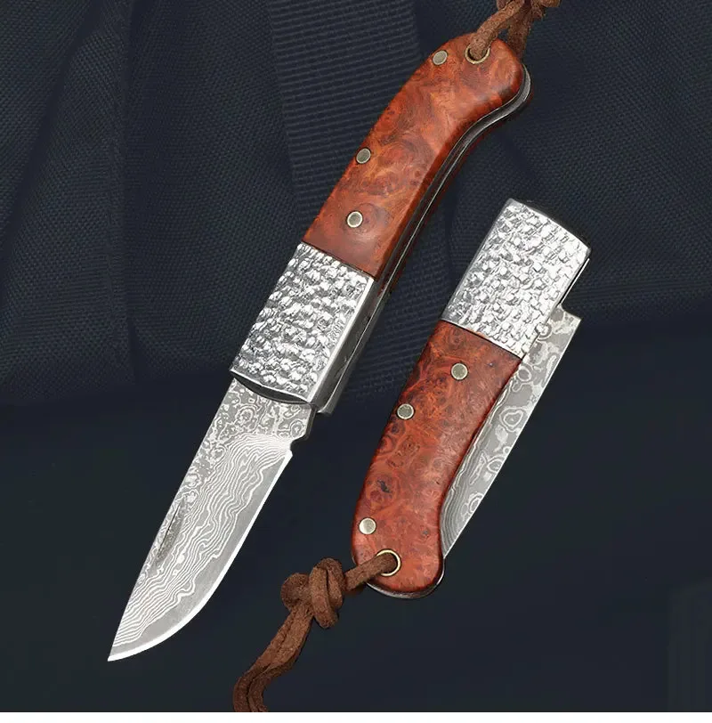 

Мини-нож из дамасской стали с рукоятью из палисандра, складной, карманный, для активного отдыха, портативный, универсальный, для фруктов