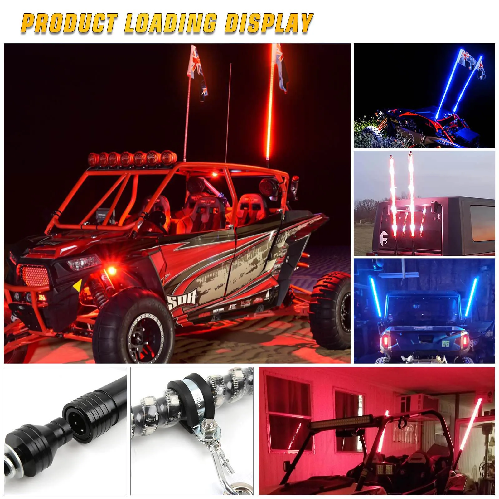 2PCS 3FT LED Whip Light Universal RGB LED Flagpole Lamp Colorful Antenna Driving Decorative Light For Car SUV ATV UTV RZR 12V