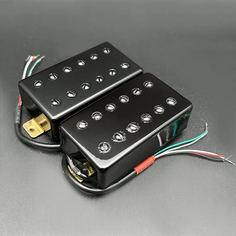 Brass Cover Humbucker Pickup 12 Holes Humbucker High Output Neck 7.5K/ Bridge 15K Coil Splitting for LP-Style Guitar Black