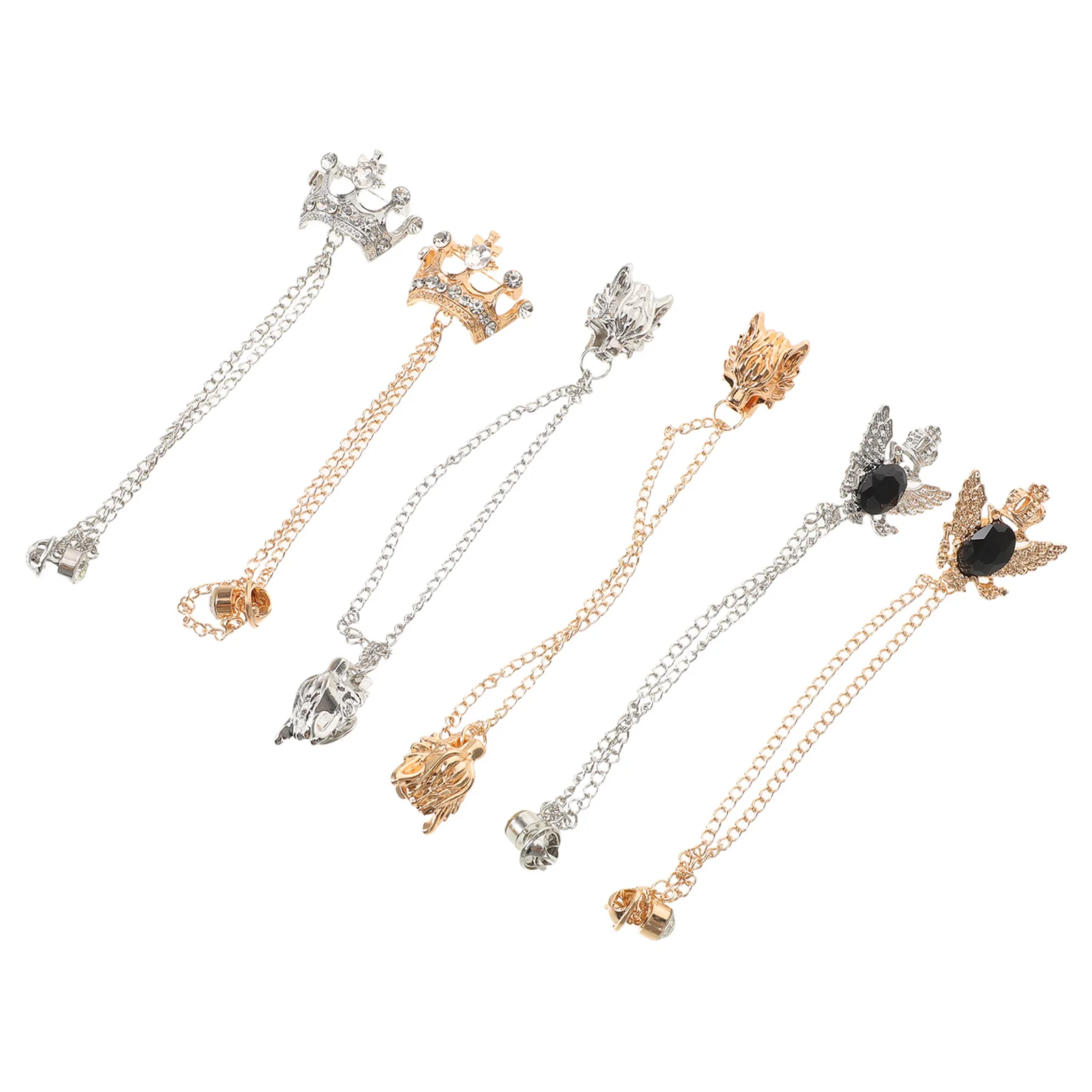 

6Pcs Retro Sweater Clips for Women Men - Crown Lapel Tassel Pin with Rhinestones - Vintage Cardigan Closure Clip for