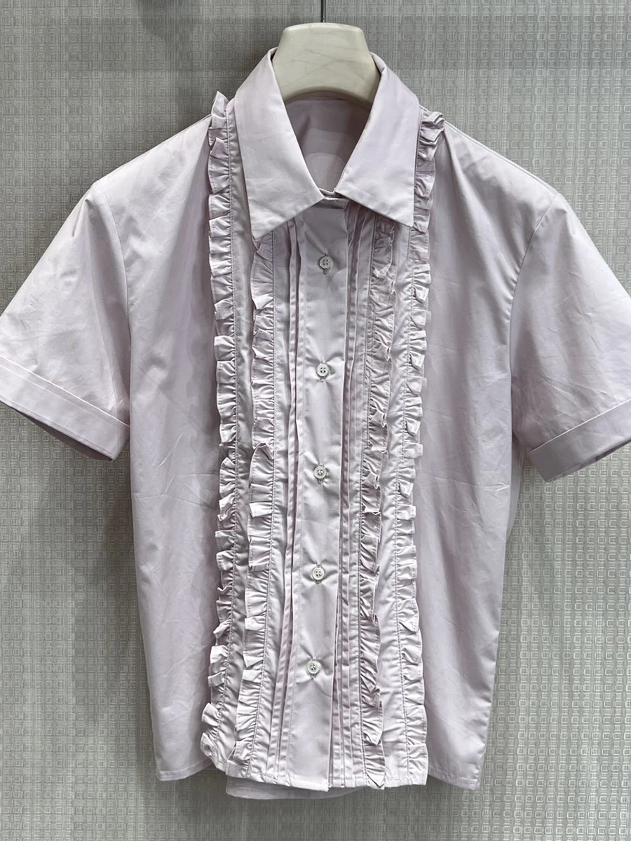 

Cute Short Sleeve Shirt And Half Skirt Set with Ruffle Design Cotton Material Breathable And Comfortable for Spring Summer