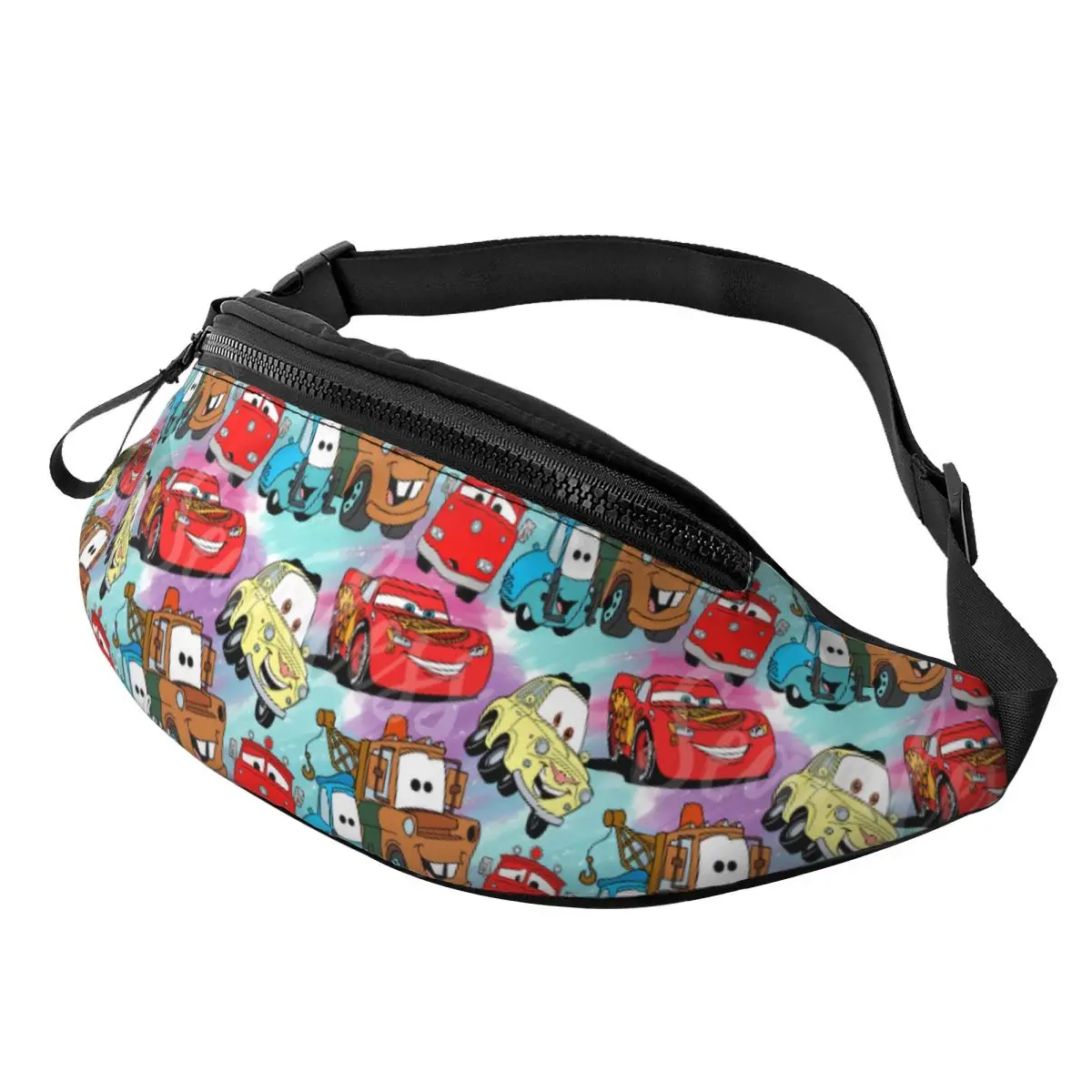 Custom Cool Lightning McQueen Cars Collage Fanny Pack for Travel Hiking Men Women Crossbody Waist Bag Phone Money Pouch