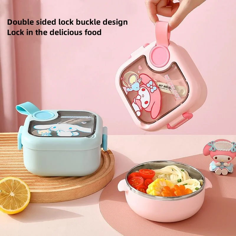 

Ланч-бокс Sanrio My Melody Cinnamoroll 750 мл, Ланч-бокс из 304 материала с милыми рисунками из мультфильмов для студентов, большая емкость для сохранения тепла, коробка для бенто