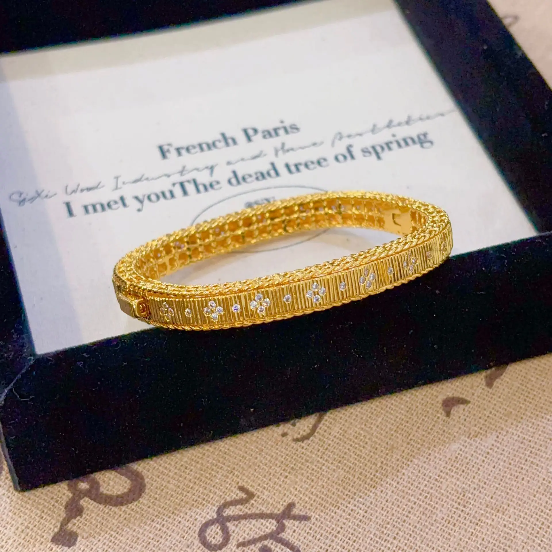 Luxury 24K 9999 Pure Gold real gold Women's Brushed Diamond Buckle Bracelet Square Stud Earrings