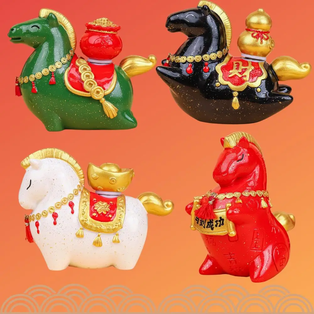 2026 Chinesisches Neujahr Harz-Figurine Miniatur-Pferd Jahresmaskottchen Exquisites Drehbares Tierkreis-Pferd Beste Wünsche Heim- und Bürodekoration