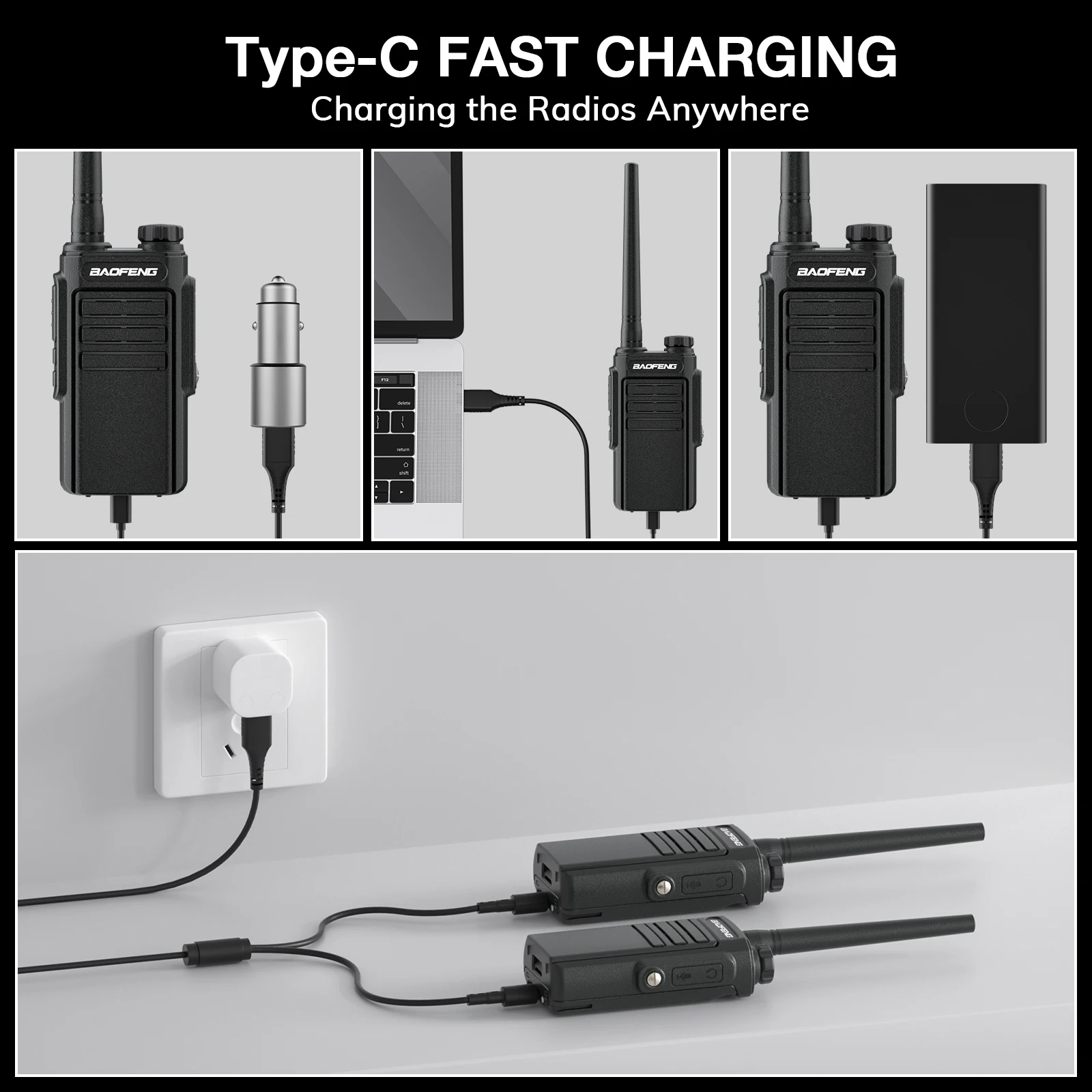 BAOFENG-Radio bidireccional portátil MP31 GMRS, repetidor compatible con GMRS, Cable de carga tipo C 2 en 1, Auriculares, 2 paquetes