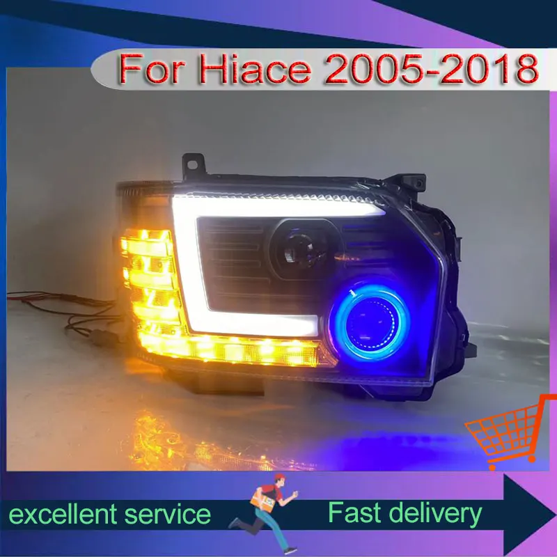 Headlights LED For Toyota Hiace 2005-2018 Refit Front Lamp High And Low Beam Lenses Streamer Turn Signal Lights Auto Accessories