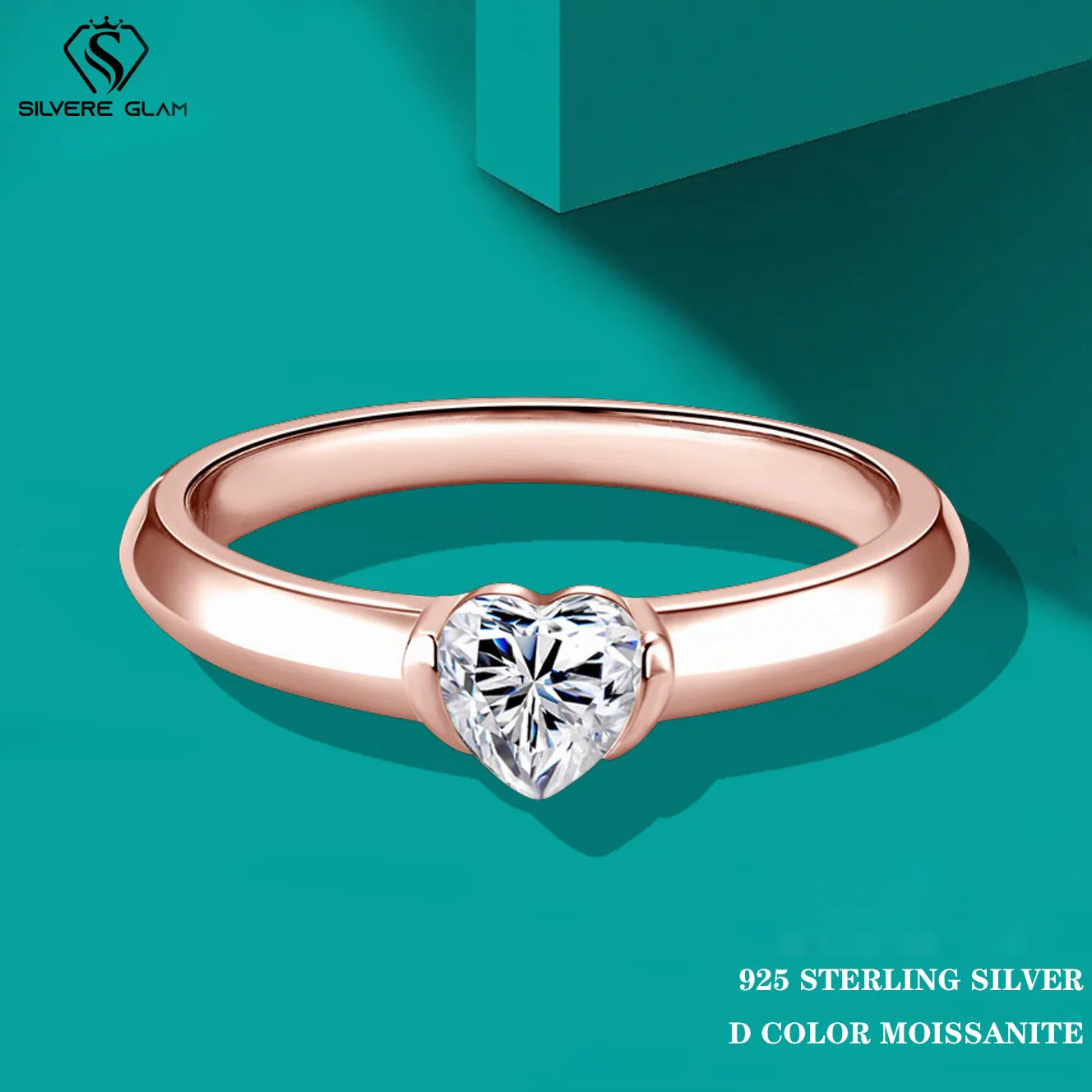 

TY 0.5CT Heart Cut Moissanite Solitaire Rings for Women Luxury Classic Wedding Lab Diamond Band 925 Sterling Silver Jewelry