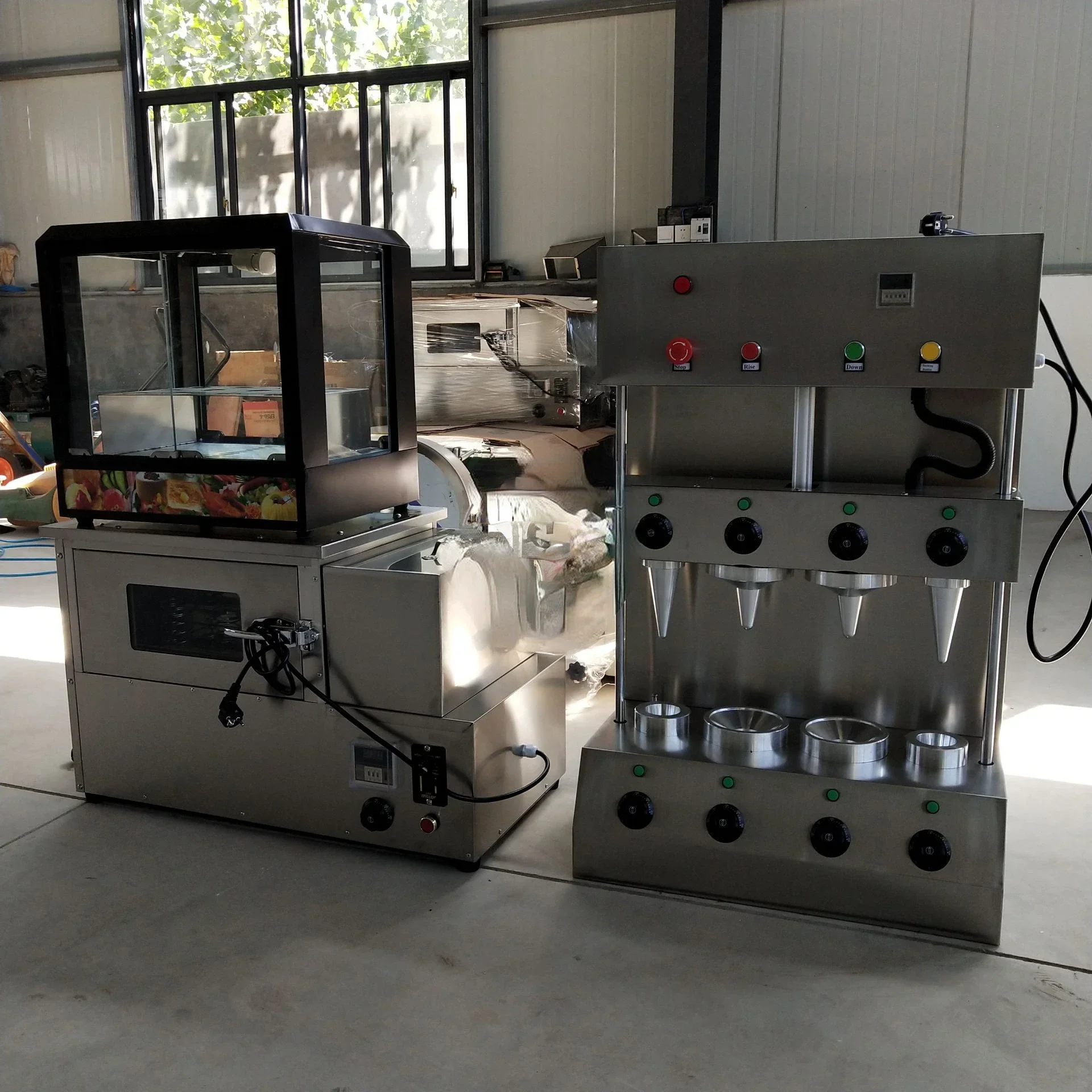 2019 핫세일 피자 기계 4구 피자 콘 기계 스테인리스 스틸 콘 피자 기계