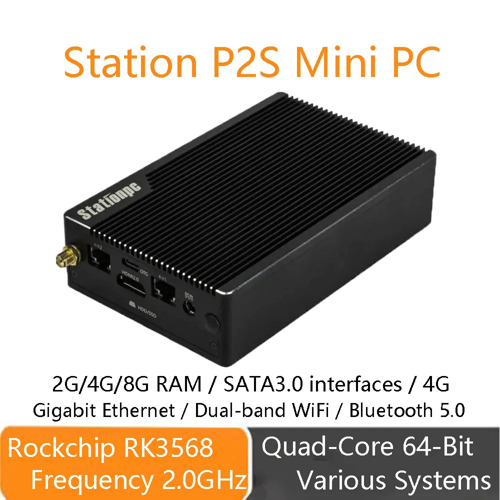 Station P2S Mini PC Game TV Box RK3568 Quad-Core 64-Bit Cortex-A55 Processor 4K Dual-Band WiFi SSD/HDD RK35