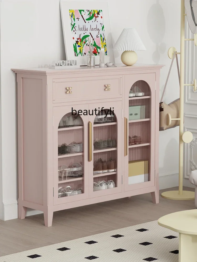 

07Shoe Cabinet Entrance Cabinet Integrated Entry Door Hall Cabinet Curio Double Door Glass
