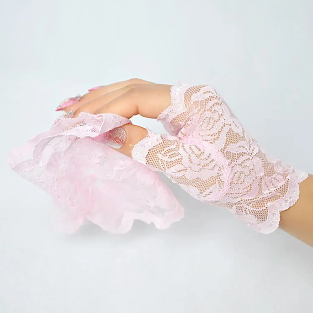 Spring Summer Sexy Lace Gloves for Women Sunscreen Short Gloves Fingerless Driving Gloves Half Finger Mittens Elastic